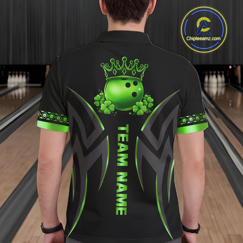 Black and Green clovers St Patrick's Day Bowling Shirts for Men Custom Bowling Team jerseys NQS11692