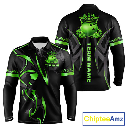 Black and Green clovers St Patrick's Day Bowling Shirts for Men Custom Bowling Team jerseys NQS11692