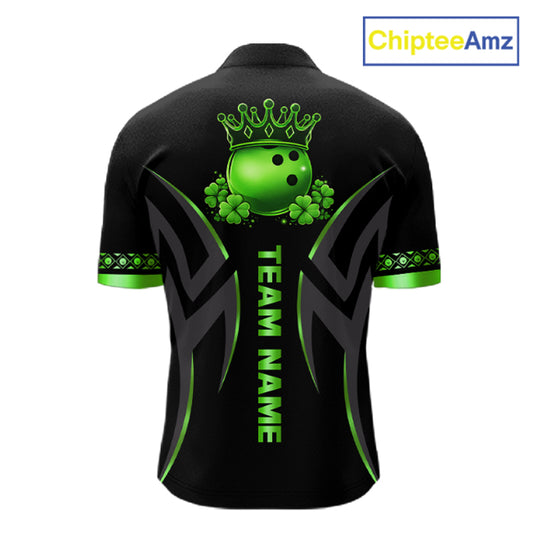 Black and Green clovers St Patrick's Day Bowling Shirts for Men Custom Bowling Team jerseys NQS11692
