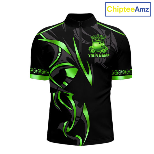 Black and Green clovers St Patrick's Day Bowling Shirts for Men Custom Bowling Team jerseys NQS11692
