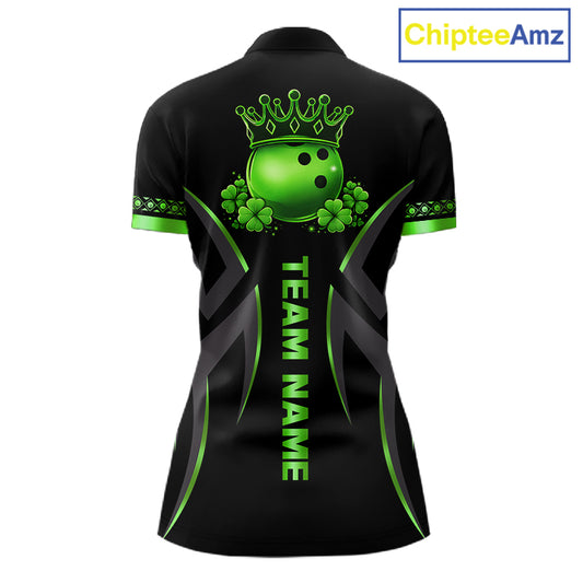 Black and Green clovers St Patrick's Day Bowling Shirts for Women Custom Bowling Team jerseys NQS11692