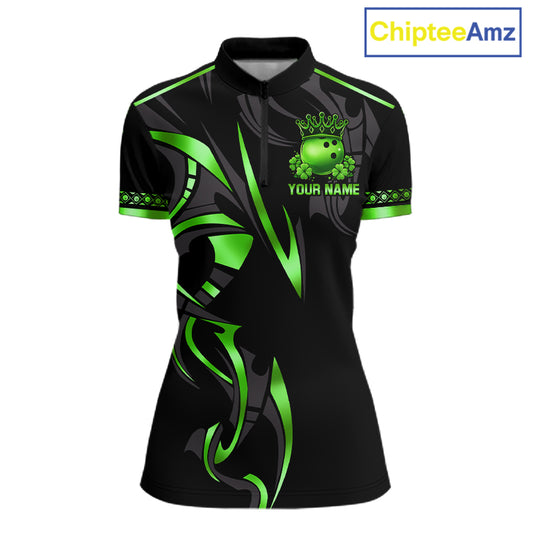 Black and Green clovers St Patrick's Day Bowling Shirts for Women Custom Bowling Team jerseys NQS11692