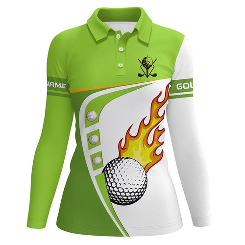 White and green Womens golf polo shirts custom golf ball fire ladies golf apparel, green golf tops NQS7378
