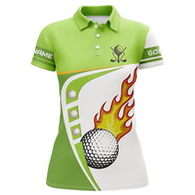 Load image into Gallery viewer, White and green Womens golf polo shirts custom golf ball fire ladies golf apparel, green golf tops NQS7378
