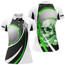 Load image into Gallery viewer, Black and white Golf Skull Womens golf polos shirts custom golf attire for ladies golfer gifts | Green NQS7950