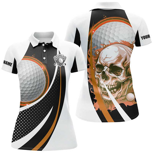 Black and white Golf Skull Womens golf polos shirts custom golf attire for ladies golfer gift | Orange NQS7951