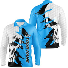 Load image into Gallery viewer, Mens golf polos shirts custom name golf skull shirts for men, personalized golf gifts | Blue NQS7955