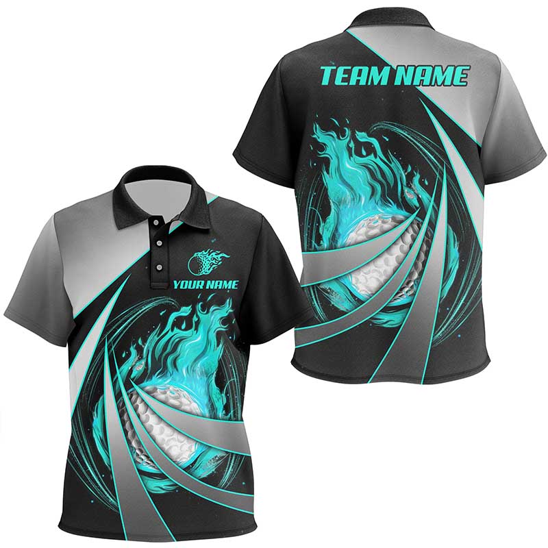 Kid golf polos shirts custom flame golf ball shirts for Kid, personalized golf gifts | Cyan Blue NQS7957