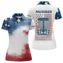 Load image into Gallery viewer, Watercolor American Flag Women Disc golf polo shirts custom name &amp; number patriotic disc golf jersey NQS9306