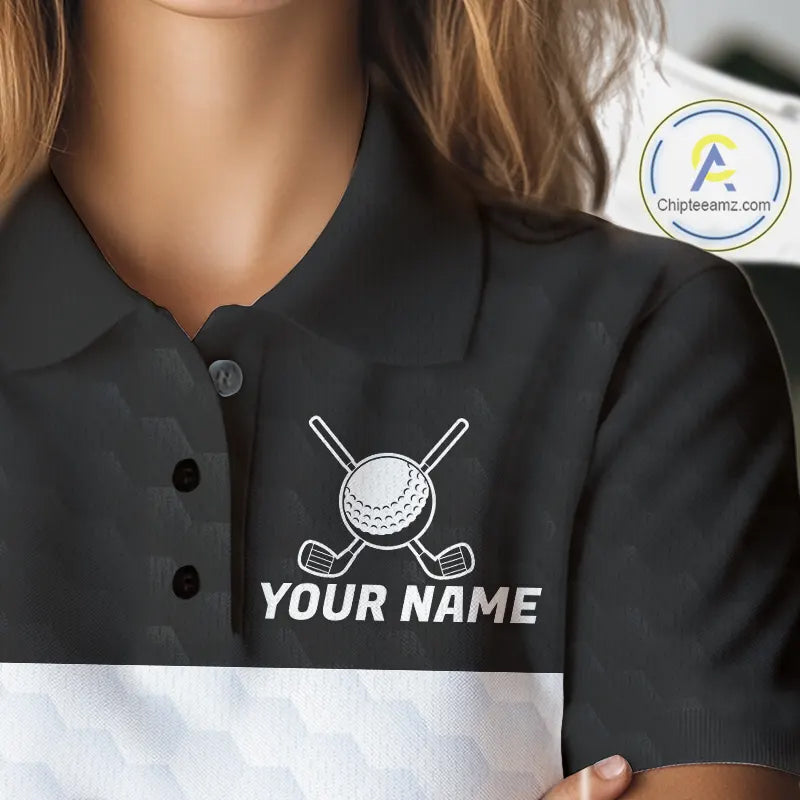 Black and White Golf Polo shirts For Women Custom golf attire for ladies, best golf gifts for women NQS11702