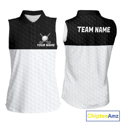 Black and White Sleeveless Golf Polo shirt Custom golf attire for ladies, best golf gifts for women NQS11702
