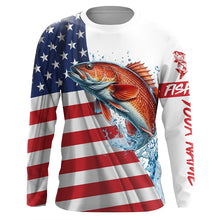 Load image into Gallery viewer, American flag patriotic Redfish fishing Custom Name UV Protection long sleeve Fishing Shirts for men NQS5369