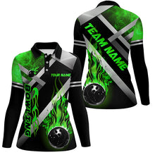 Load image into Gallery viewer, Women bowling shirts Custom Black bowling ball Flame Bowling Team Jerseys, gift for Bowlers | Green NQS7574