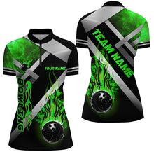 Load image into Gallery viewer, Women bowling shirts Custom Black bowling ball Flame Bowling Team Jerseys, gift for Bowlers | Green NQS7574