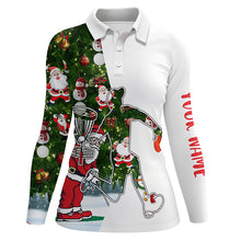 Load image into Gallery viewer, Womens disc golf polo shirts Christmas Santa pattern custom disc golf outfit NQS6750