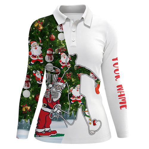 Womens disc golf polo shirts Christmas Santa pattern custom disc golf outfit NQS6750