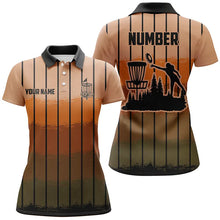 Load image into Gallery viewer, Orange stripe Retro disc golf polo shirt for women custom name and number disc golf jerseys NQS9080