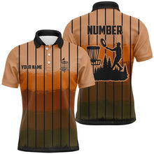 Load image into Gallery viewer, Orange stripe Retro disc golf polo shirts for men custom name and number disc golf jerseys NQS9080