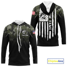 Load image into Gallery viewer, Black green camo American Flag Custom Largemouth Bass Fishing team shirts, bass fishing jerseys NQS11359