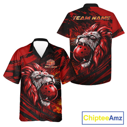 Black and Red Lion Bowling Hawaiian Jersey, Lion Bowling Team League button-up shirts NQS11572