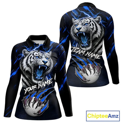 Black and Blue Lightning thunder Tiger Golf Polo shirts for Women custom Tiger team golf shirts NQS11574