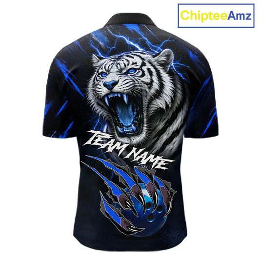 Black & Blue Lightning Thunder Tiger Bowling Polo, 1/4 zip shirts for men custom team Bowling jerseys NQS11575