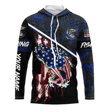 Load image into Gallery viewer, American Flag Northern pike fishing blue camo Custom name long sleeve Fishing Shirts NQS4822
