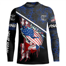 Load image into Gallery viewer, American Flag trout fishing blue camo Custom name trout long sleeve Fishing Shirts NQS4823