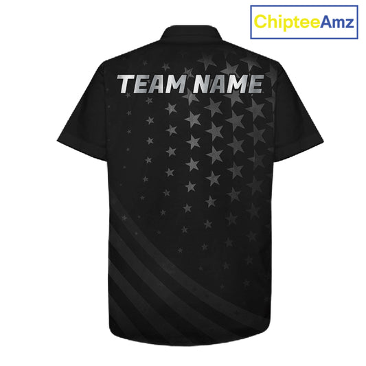 Custom Black American Flag Bowling Team Button-up Shirt, Personalized patriotic Bowling Shirts NQS11706