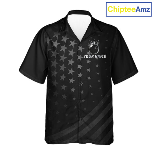 Custom Black American Flag Bowling Team Button-up Shirt, Personalized patriotic Bowling Shirts NQS11706