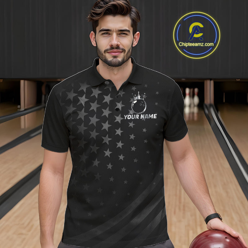 Custom Black American Flag Bowling Team Shirts For Men, Personalized patriotic Bowling League Shirts NQS11706