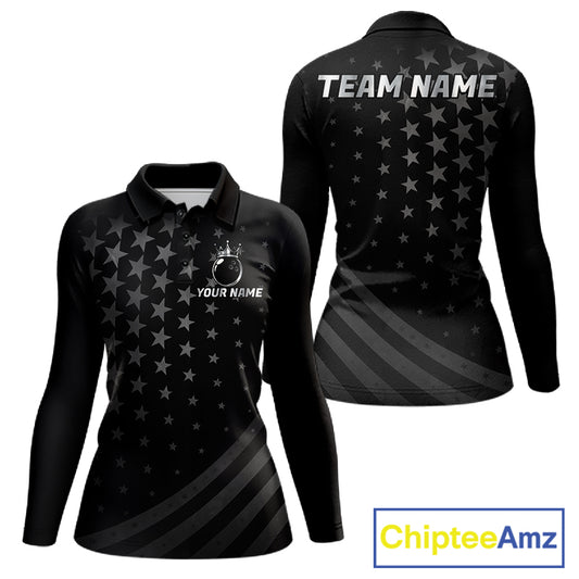 Custom Black American Flag Bowling Team Shirts For Women, Personalized patriotic Bowling League Shirt NQS11706