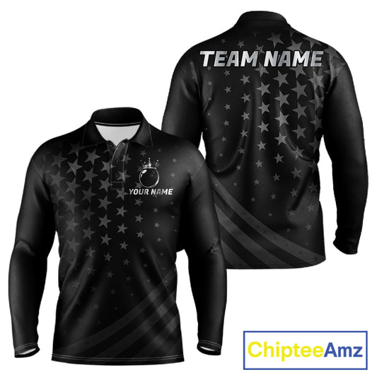 Custom Black American Flag Bowling Team Shirts For Men, Personalized patriotic Bowling League Shirts NQS11706