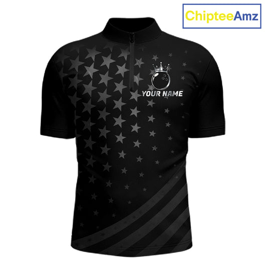 Custom Black American Flag Bowling Team Shirts For Men, Personalized patriotic Bowling League Shirts NQS11706