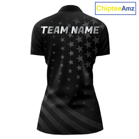 Custom Black American Flag Bowling Team Shirts For Women, Personalized patriotic Bowling League Shirt NQS11706