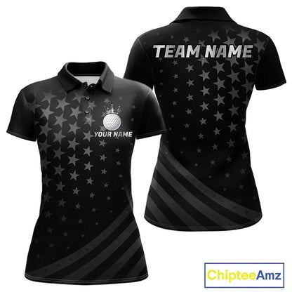 Custom Black American Flag Golf Team Shirts For Women, Personalized patriotic Ladies Golf top NQS11707