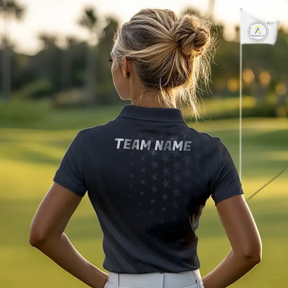 Custom Black American Flag Golf Team Shirts For Women, Personalized patriotic Ladies Golf top NQS11707