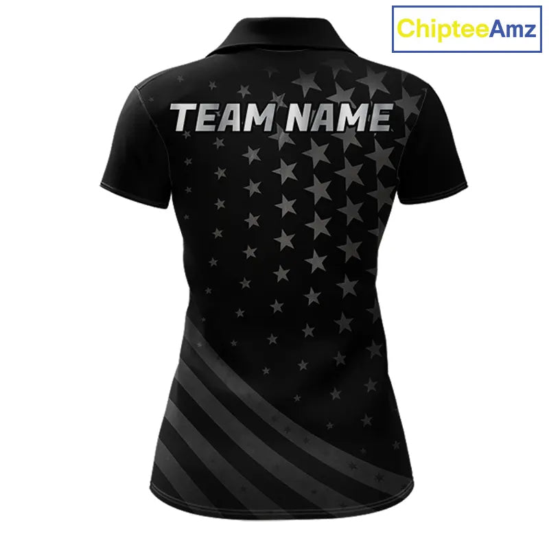 Custom Black American Flag Golf Team Shirts For Women, Personalized patriotic Ladies Golf top NQS11707