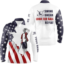 Load image into Gallery viewer, American flag patriotic Mens golf polos shirts custom name golf skull swing swear look for ball repeat NQS5094