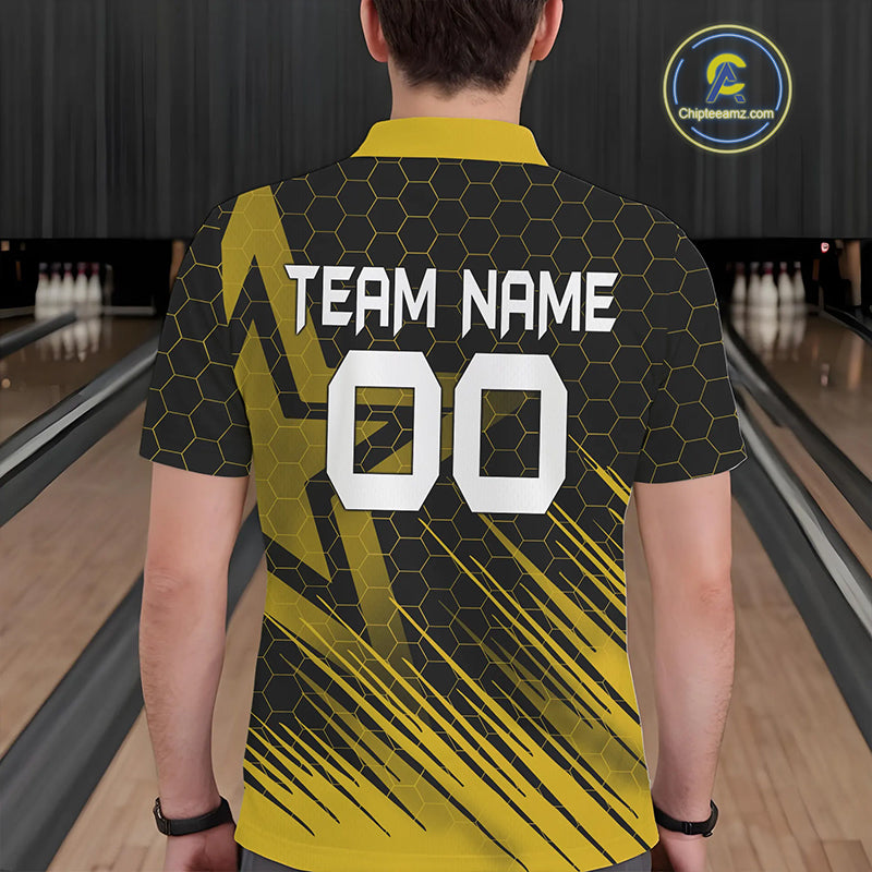 Black And Gold Custom Bowling Polo, Quarter Zip Shirts For Men, Bowling Team League Jersey NQS9810