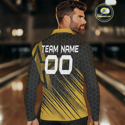 Black And Gold Custom Bowling Polo, Quarter Zip Shirts For Men, Bowling Team League Jersey NQS9810