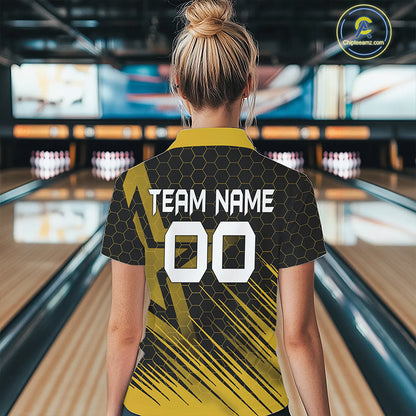 Black And Gold Custom Bowling Polo, Quarter Zip Shirts For Women, Bowling Team League Jersey NQS9810