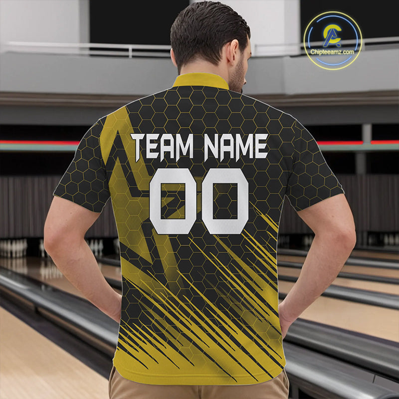Black And Gold Custom Bowling Polo, Quarter Zip Shirts For Men, Bowling Team League Jersey NQS9810