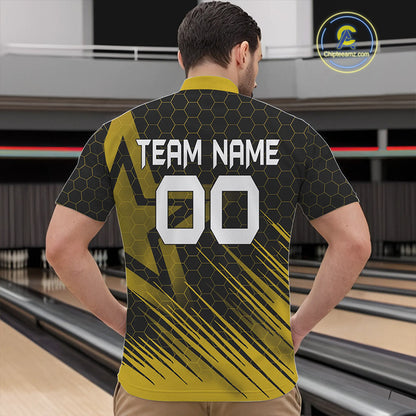 Black And Gold Custom Bowling Polo, Quarter Zip Shirts For Men, Bowling Team League Jersey NQS9810