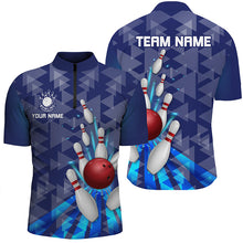 Load image into Gallery viewer, Blue light triangle pattern Mens bowling shirts Custom bowling camo Team Jerseys, gift for Bowlers NQS7577