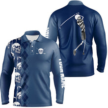 Load image into Gallery viewer, Blue navy skull argyle pattern custom Mens golf polo shirts, best men&#39;s golf wear NQS7719