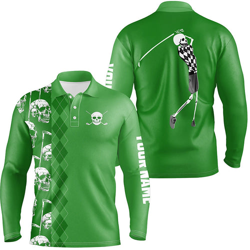 Green skull argyle pattern custom Mens golf polo shirts, best men's golf wear NQS7720