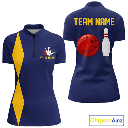 Personalized Yellow and Blue Retro Bowling Shirts For Women custom vintage bowling team jerseys NQS11165