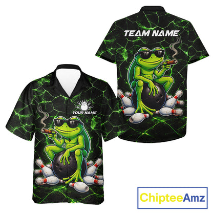 Black & Green Funny Frog Bowling Hawaiian Shirt Custom Team Frog Bowling League Jersey NQS11583
