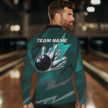 Load image into Gallery viewer, Cyan Blue Lightning Thunder Storm Team bowling shirts for Men custom bowling Polo, Quarter zip jerseys NQS9626